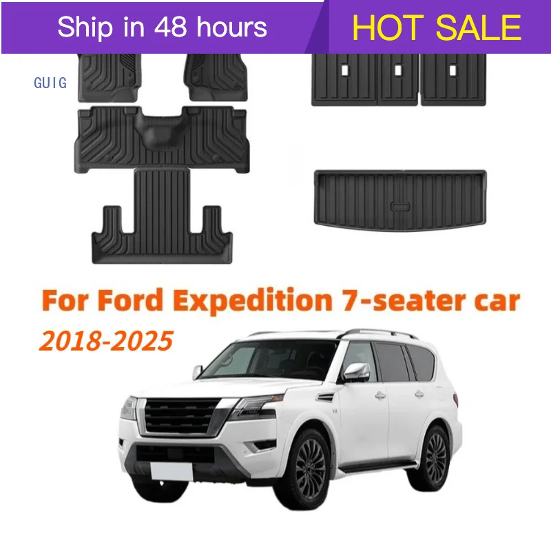 Tapis de coffre LIEI LIEI TPE pour Ford Expedition Conqueror 7 SUV 2018-2024, tapis de protection de coffre toutes saisons, imperméable, antidérapant