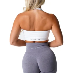 NVGTN-Sujetador Halter sin costuras acanalado para mujer, ropa interior deportiva de licra, elástica, transpirable, realce de pecho, ocio