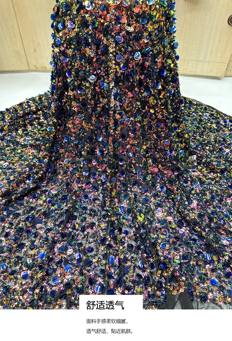 

1 ярд новая марлевая ткань для пэчворка. Изысканный красочный размер бисера в форме ромба, вышивка блестками, ткань для свадебного платья.