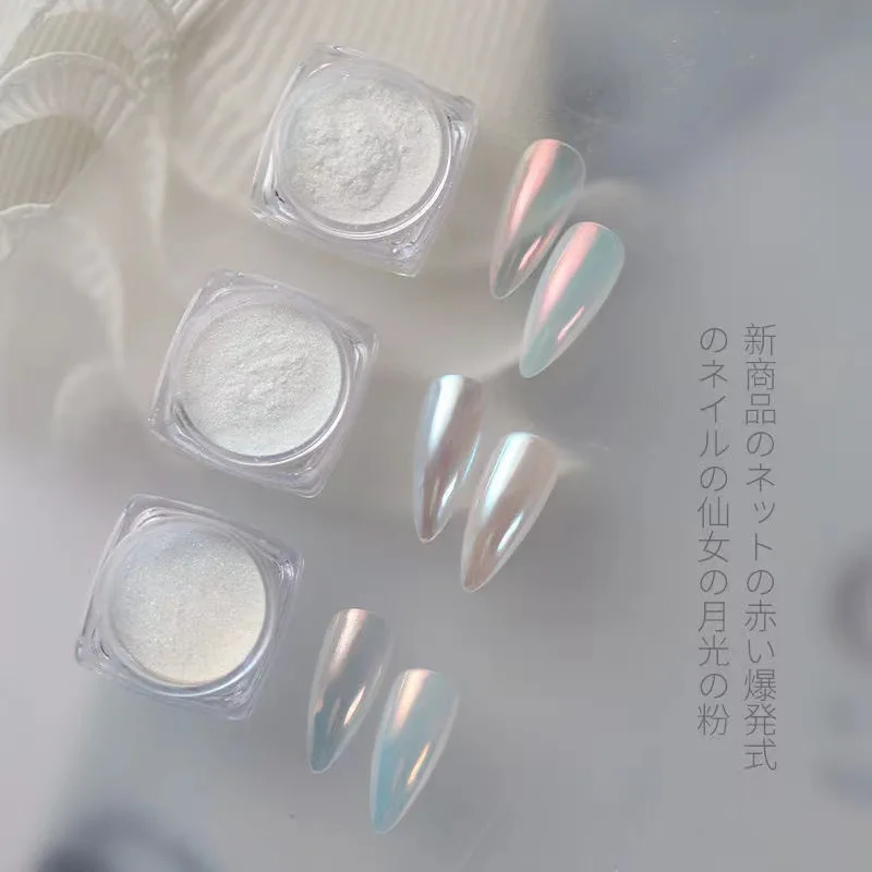 White Pearl Chrome Powder Glazed Donut Fairy Dust Nails Mirror Moonlight Nail Pigment Winter New Trend White Chrome Powder Y2K*1