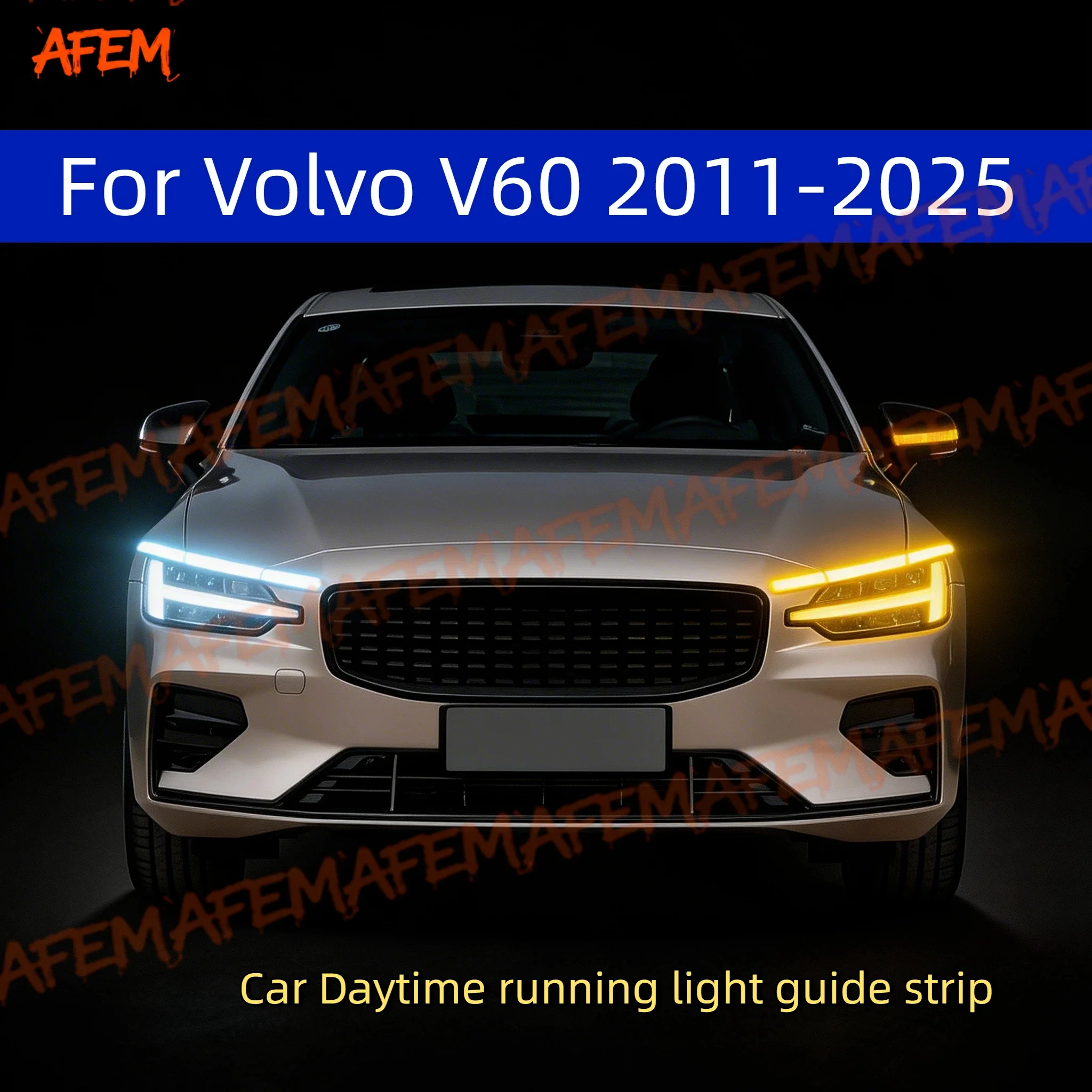Car DRL Daytime Running Light Start Scan Style Sequential Flowing Turn Signal Light Ultra-Thin LED For Volvo V60 2011-2025