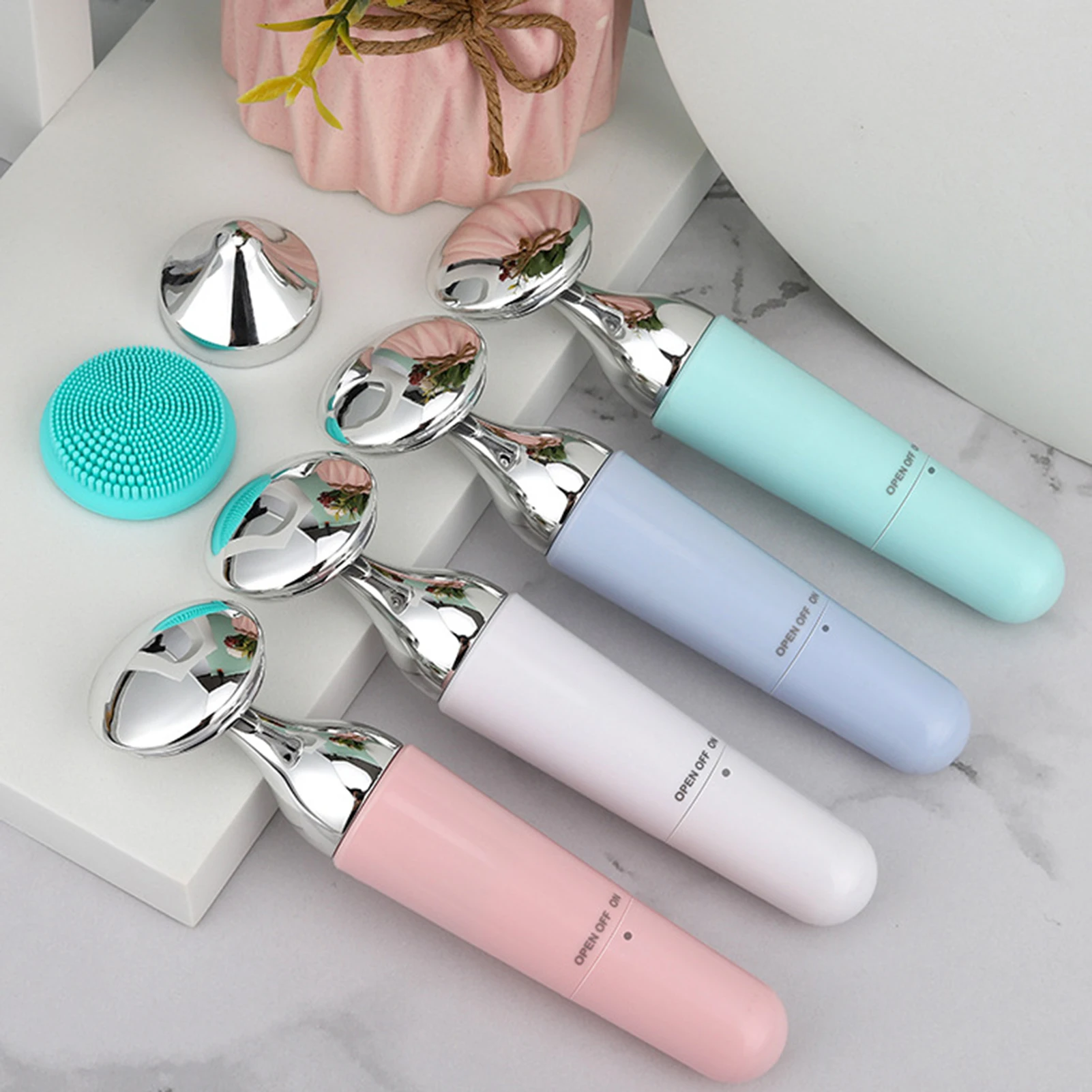 Elektryczny oczyszczacz do twarzy, masażer do twarzy redukujący zmarszczki, zasilany bateryjnie, peeling do twarzy, pielęgnacja elastyczności i linii skóry.