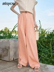 MISHOW Women's Casual Solid Pants 2023 Summer Women French High Waist Loose Chic Straight Wide Leg Full Length Pants MXC38K0432