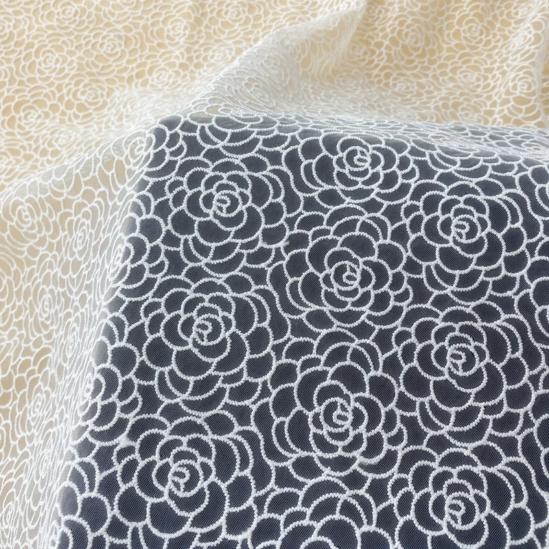 5Yards Rose Mesh Embroidery Milk Fibe Lace Fabric, Curtain Accessories Dress Garment Material,Sewing Accessories Wholesale,130cm