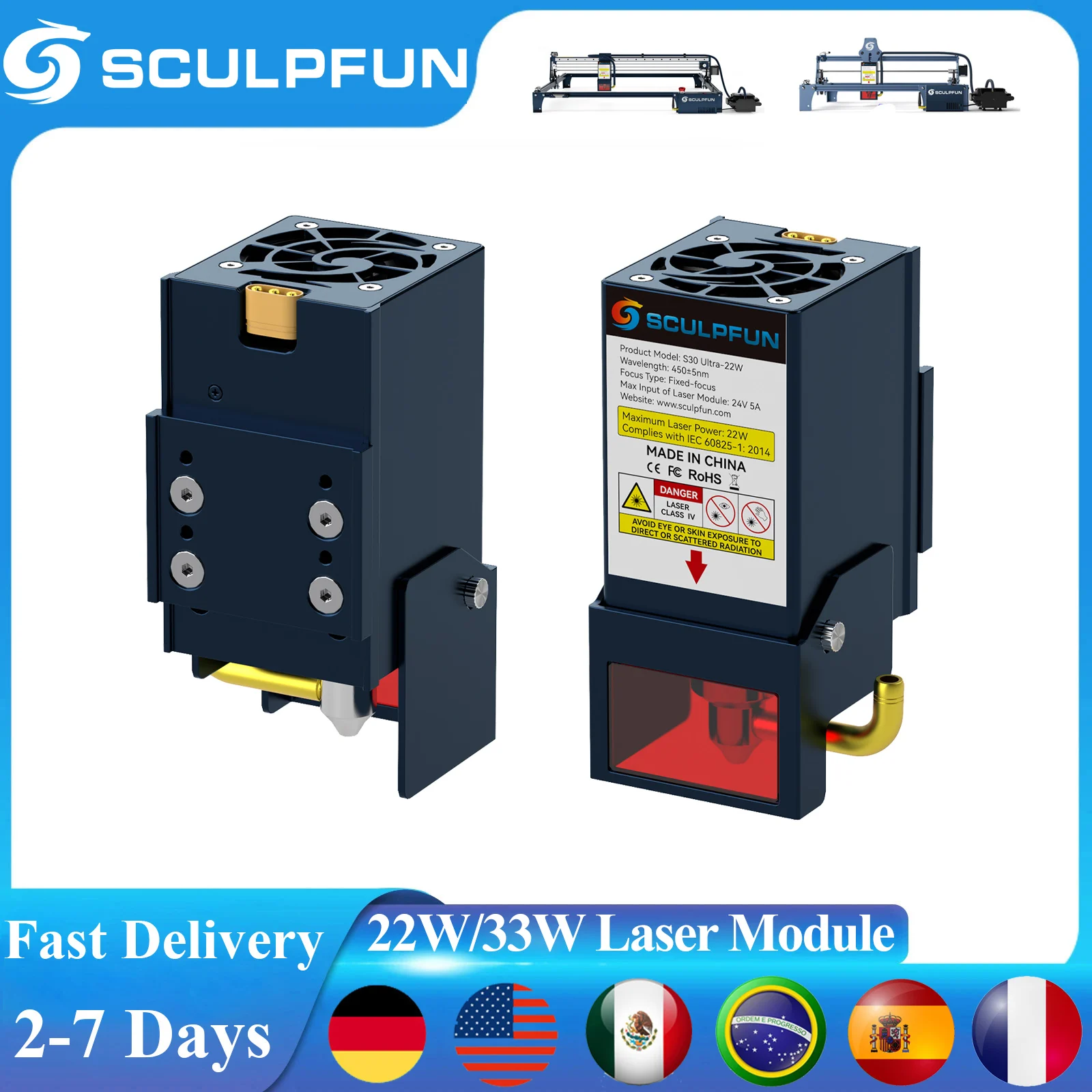 

SCULPFUN S30 Ultra 22W 33W Laser Engraver Module For S9 S30 S30 PRO S30 PRO MAX Laser Engraver Machine Upgrade Laser Head Kit