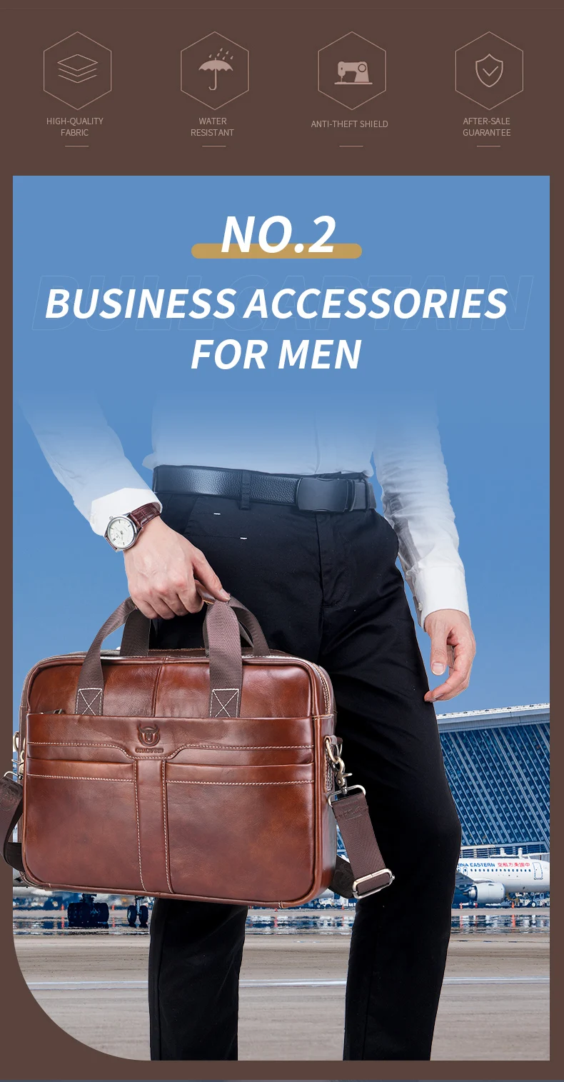 BULLCAPTAIN Leather Laptop Bag, Top Layer Leather 15' Laptop Bag Men's Laptop Briefcase Work Business Travel Bag 053