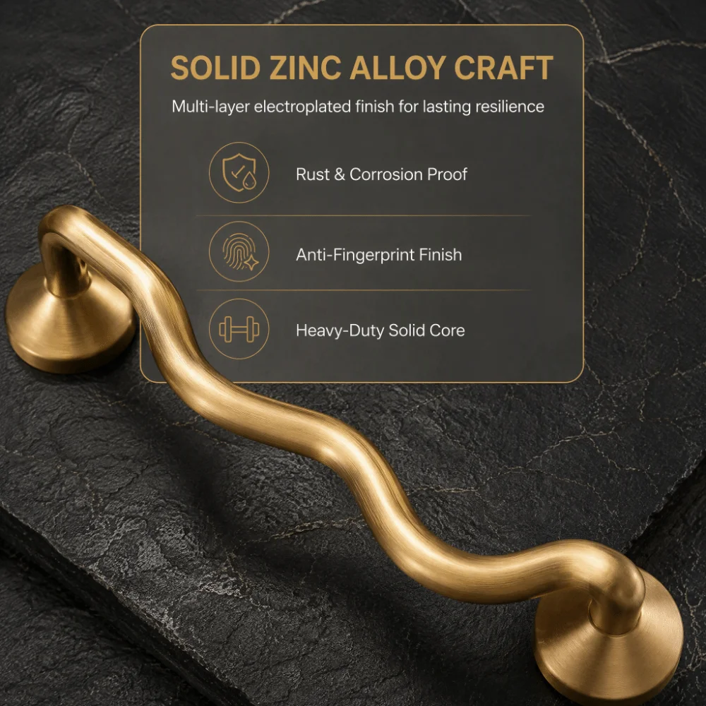 Zinc Alloy Cabinet Door Handles Wave Shaped Bright Silver Wardrobe Pulls Modern Minimalist Irregular Shape Cabinet Bar Pulls