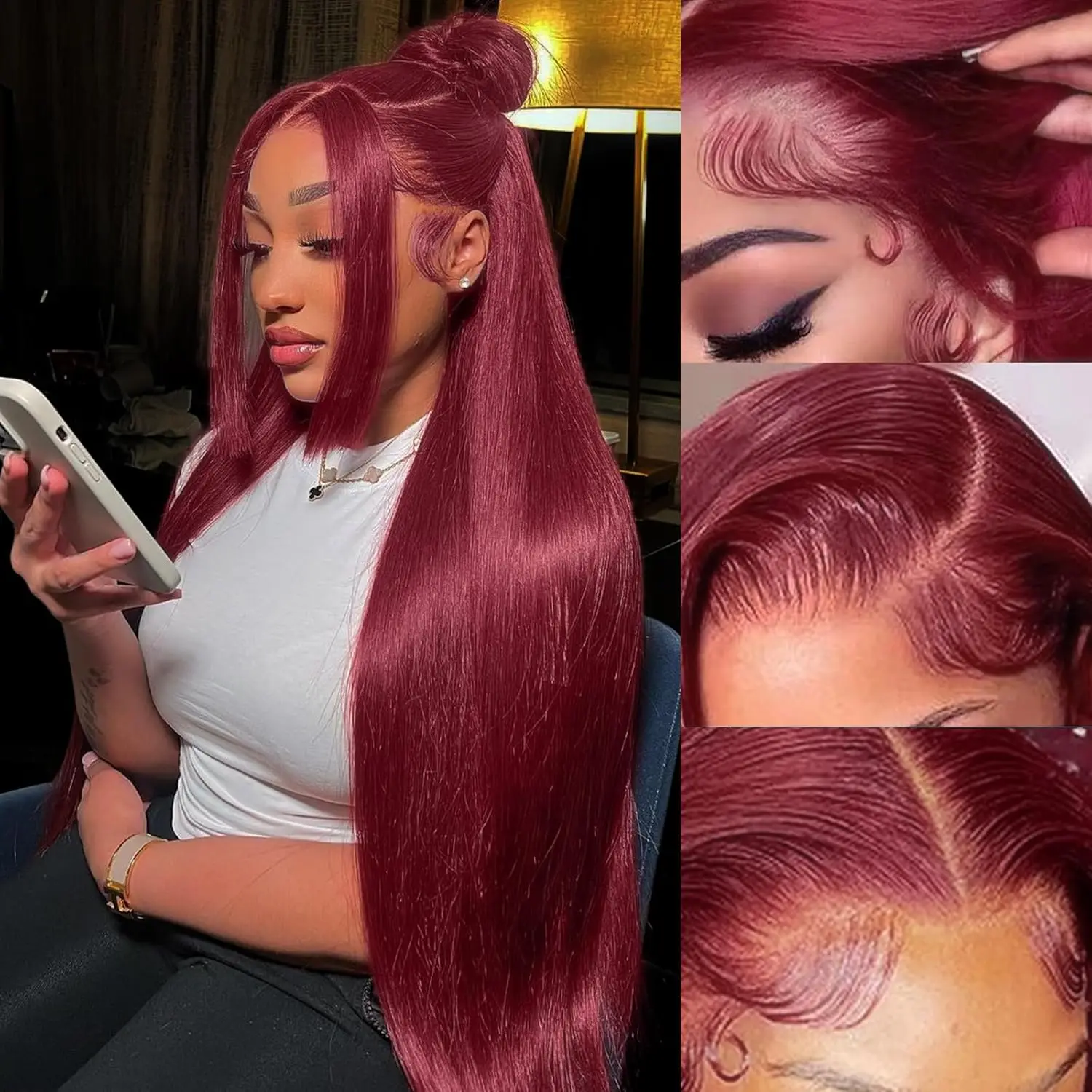 

99J Burgundy 13x4 34Inch Red HD Transparent Straight Frontal Human Hair Wig 13x6 200Density HD Lace Frontal Wig For Women