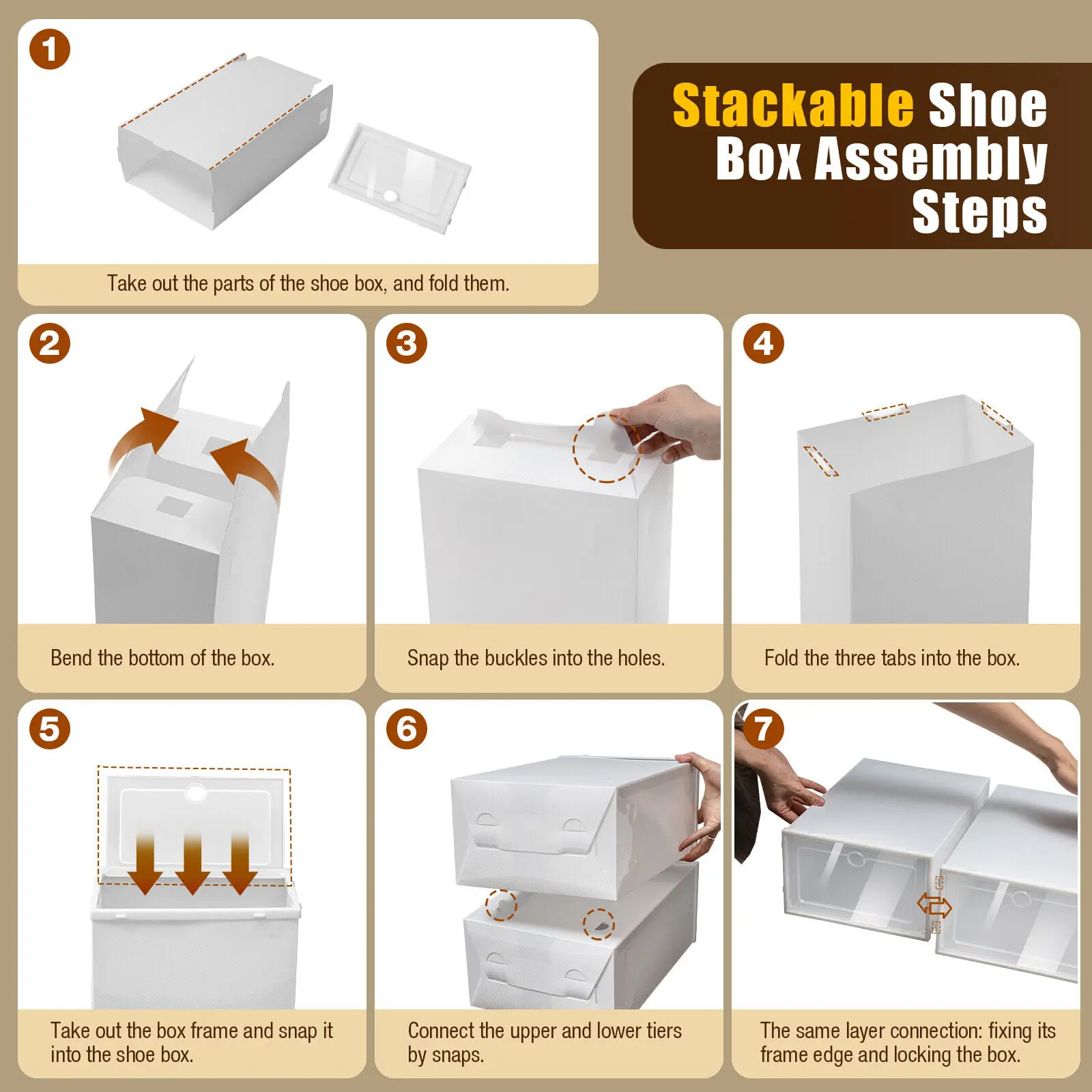 24-Pack White Stackable Shoe Storage Boxes - Durable Plastic Organizer for Shoes and Accessories