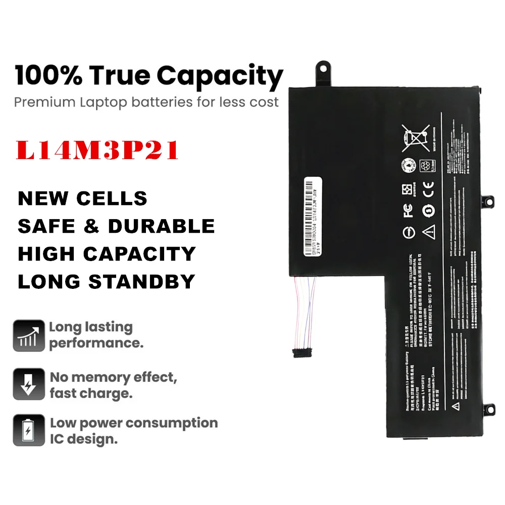 Laptop Battery For Lenovo Yoga 500 14ISK 500-14IBD Edge 2-1580 FLEX 3-1570 for XiaoXin 510S L14M3P21 L14L3P21