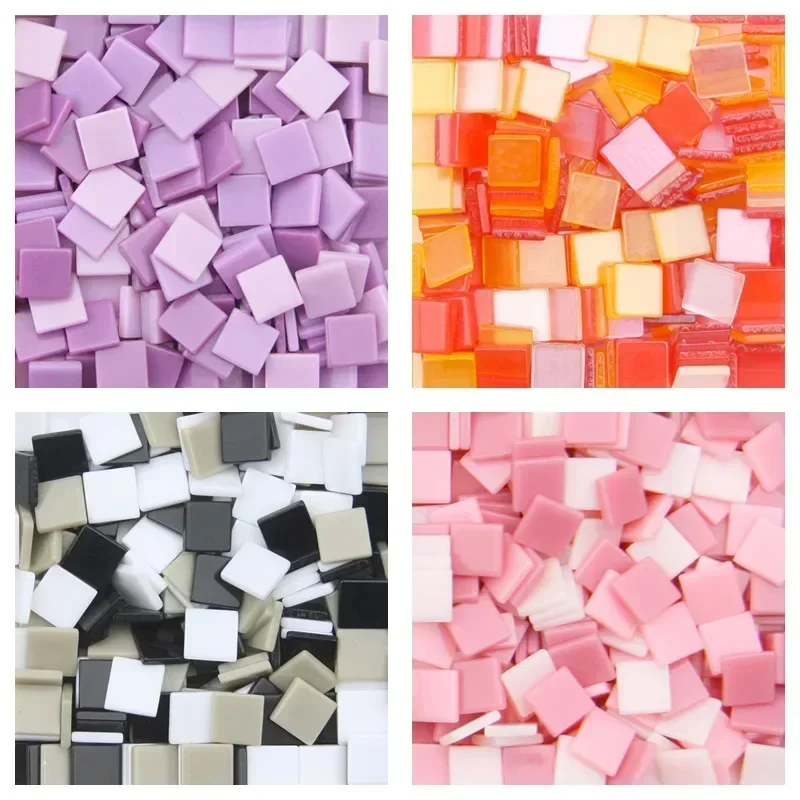 100pcs(Approx. 25g/0.88oz) 1cm/0.39in Square Resin Mosaic Tiles 0.2cm/0.08in Thickness DIY Colorful Crafts Materials