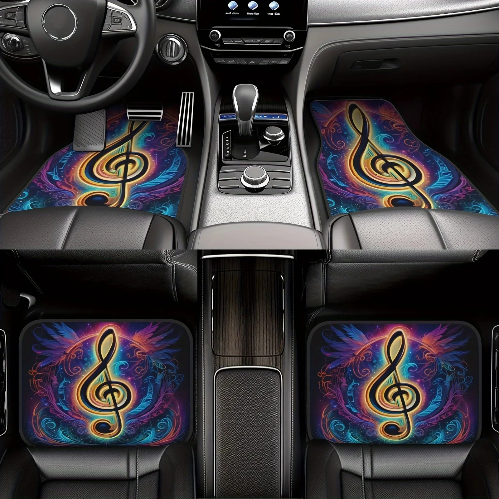 4pcs Sound Magic Pattern Car Floor Mats - Front & Rear Full Coverage Auto Interior Accessories, Crystal Velvet Vehicles Floor Ma