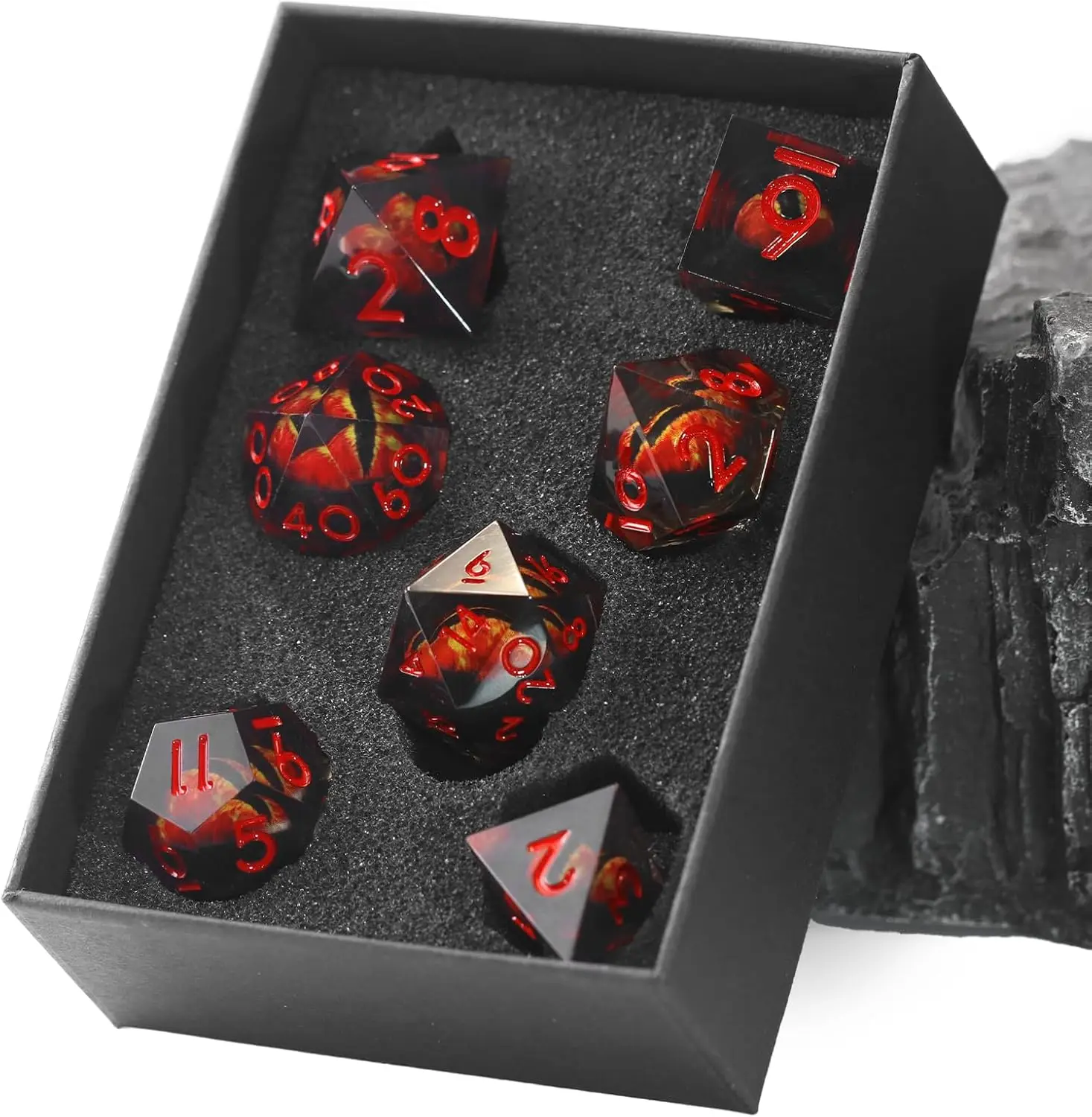 

Liquid Core DND Dice Set with Dragon Eye for Tabletop RPG Games Sharp Edge Polyhedral Dice Red
