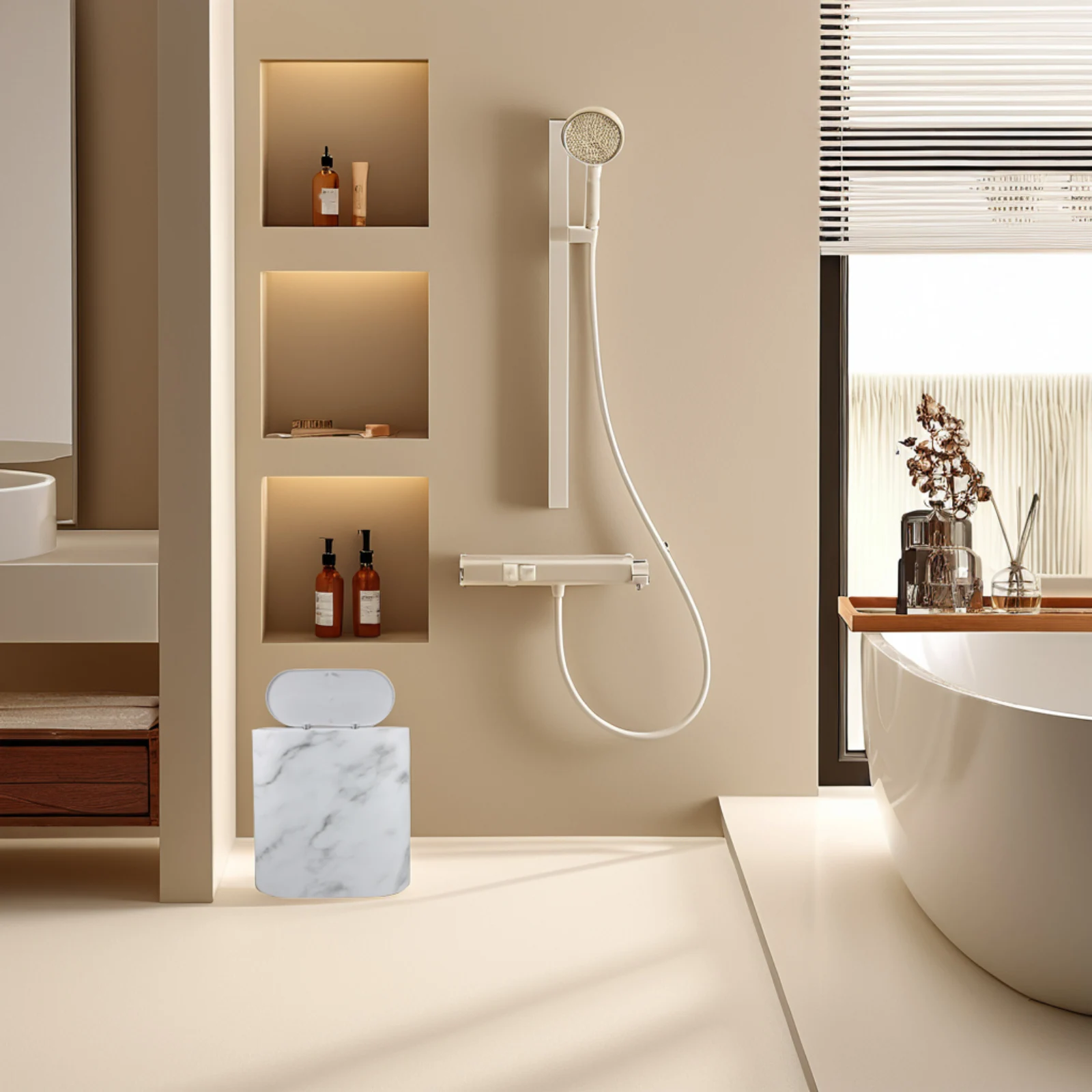 

Slim Marble Plastic Trash Can Narrow Space Bathroom Kitchen Bedroom Small Wastebasket Office Garbage Bin Plastic Trash Can