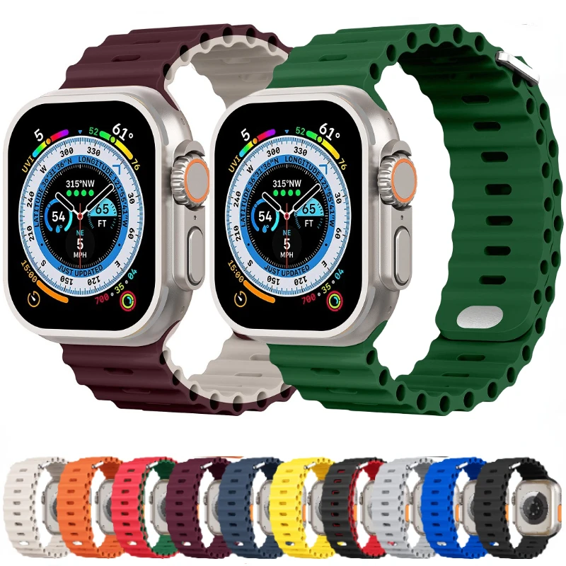 Silicone strap For Apple watch Ultra 49mm 8 7 45mm 41mm Sports Breathable bracelet for iwatch 6 5 4 3 2SE 44mm 42mm 38/40mm band