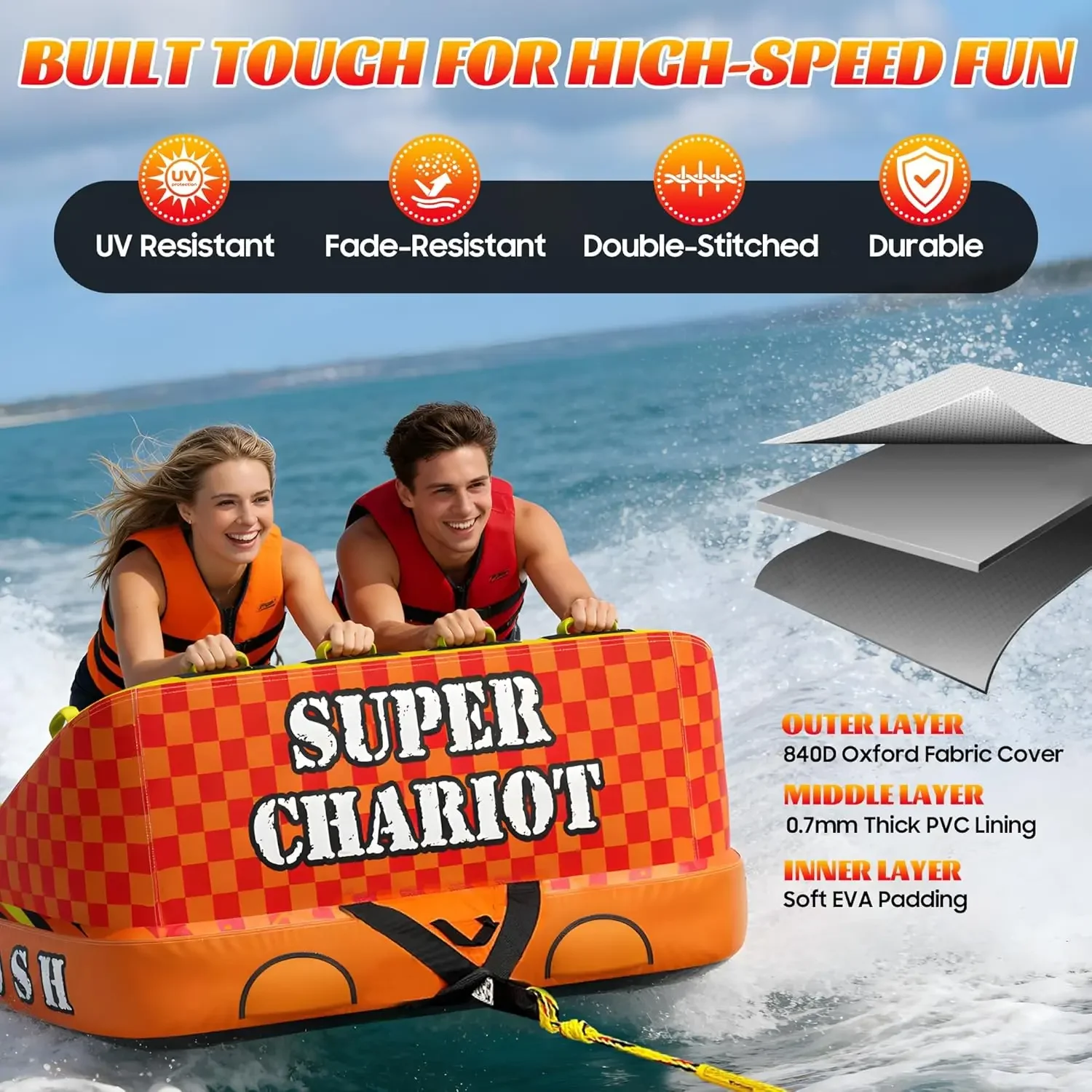 Towable Tubes for Boating Water Tubes - 1-3 Riders Super Sofa, Heavy Duty Boat Tubes & Towables