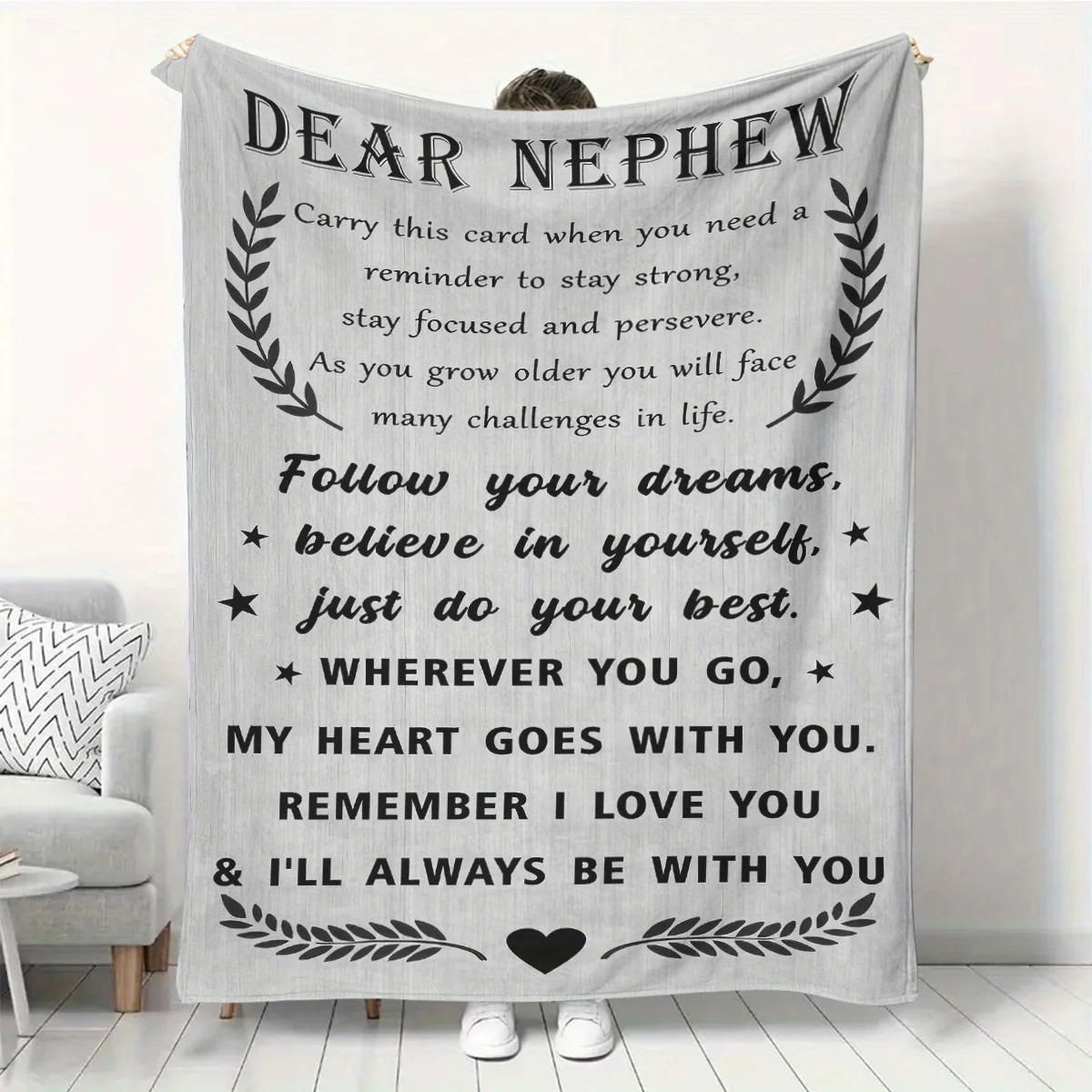 1pc Dear Birthday/Christmas Gift Flannel Blanket - Soft, Heartfelt nephew Keepsake with Encouraging Message, All-Season Throw fo