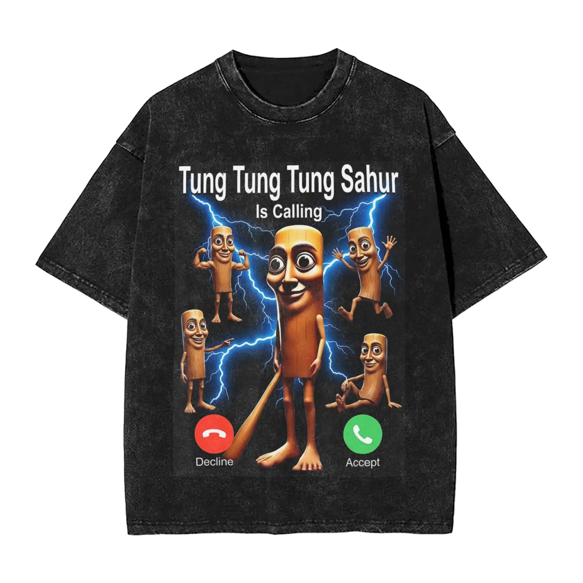 Mens T Shirt Tung Tung Tung Sahur is Calling Funny Brainrot Teen Washed T-Shirts Hipster  Beach Tees Vintage Pattern Cotton Tops