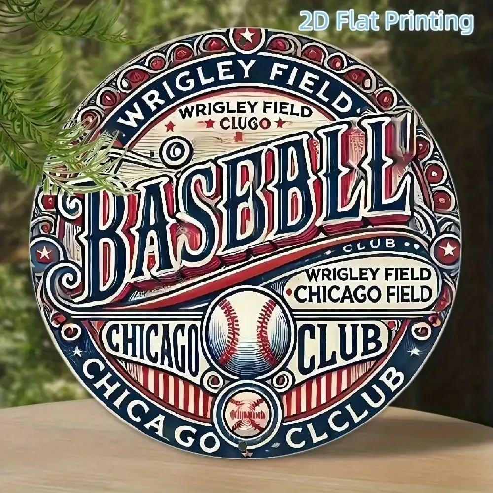 Wrangler-letrero de estaño redondo de 8 pulgadas, decoración de béisbol Vintage para Bar Man Cave Sports Memorabilia, arte de pared de Metal Retro Wrigley Field