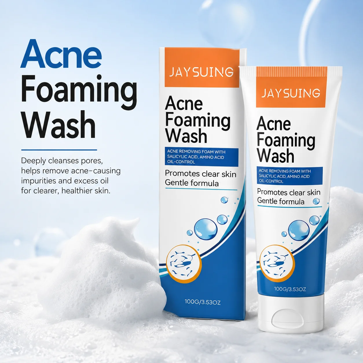 Amino Acid Acne Foaming Wash Face Cleanser Deep Clease Facial Pores Efficient Oil Control Prevent Acne Reduce Stubborn Pimples