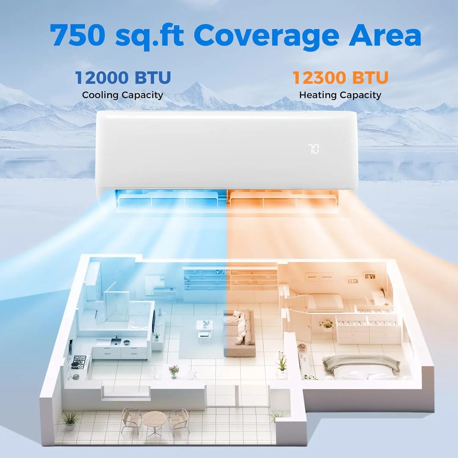 12,000 BTU Mini Split AC/Heating System, 22 SEER2 115V, Customized