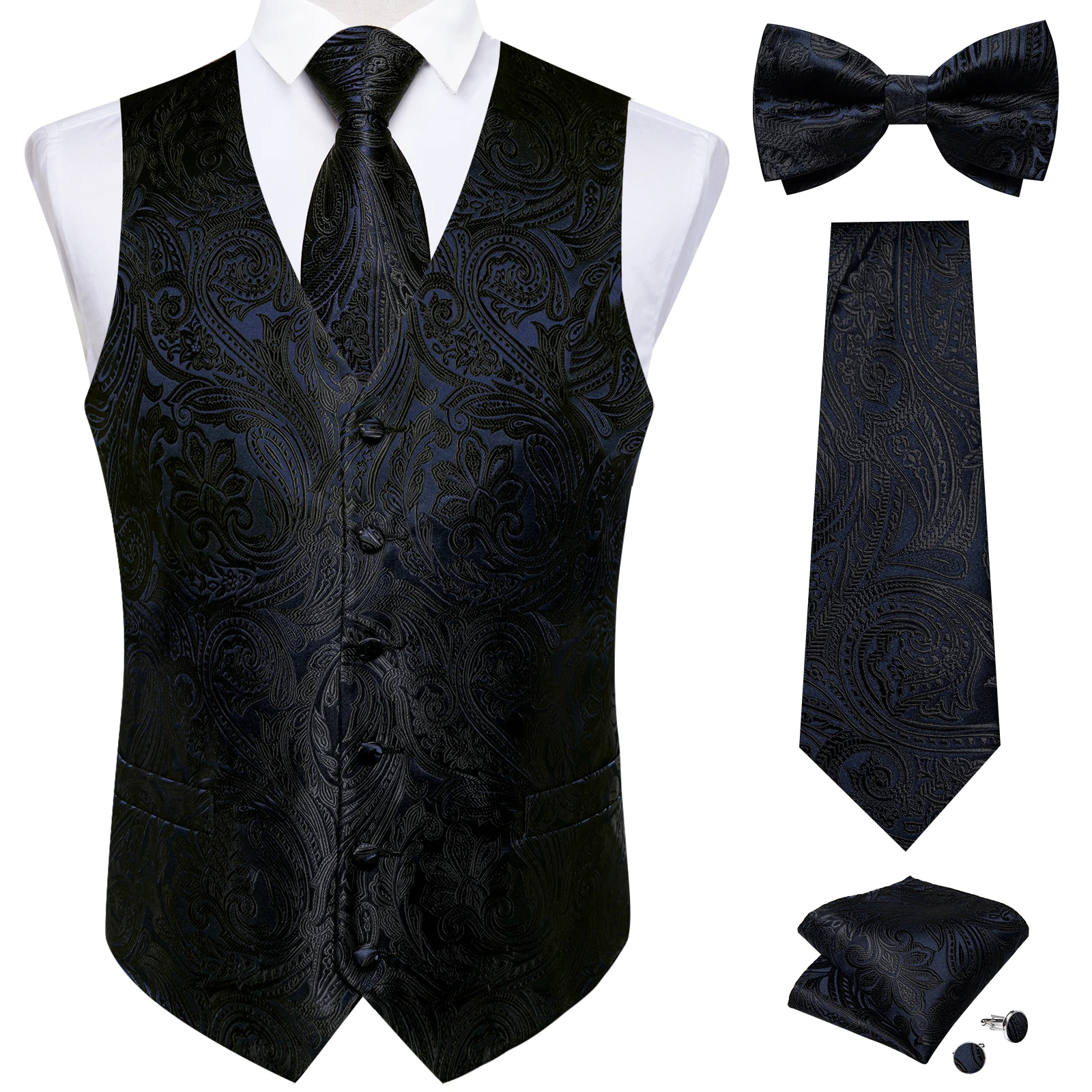 NONE Men's Black Paisley 5-Piece Vest Set 3