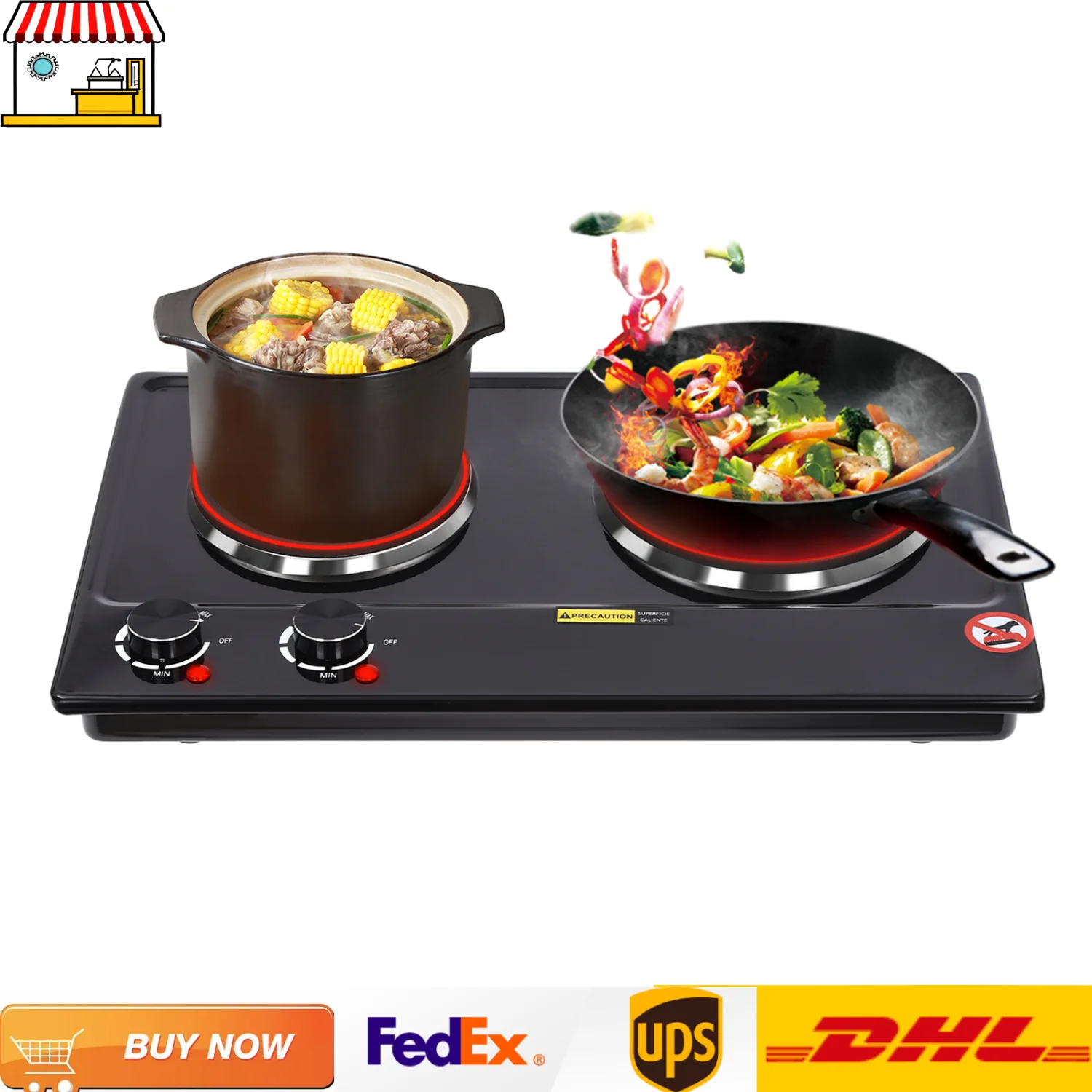 طباخ كهربائي بموقدين | موقد كهربائي 2500 واط | التحكم في المقبض، 6 تروس #1