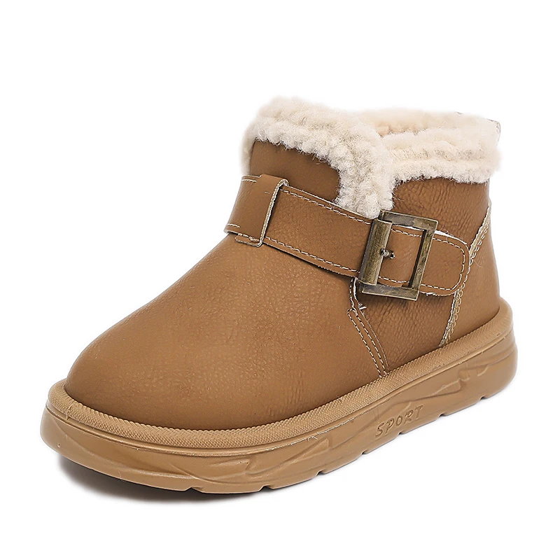 Children's Winter Warmth Boots Faux Fur Lined Low-Top Boots with Adjustable Strap and Non-Slip Sole, Kids' Cold Weather Footwear