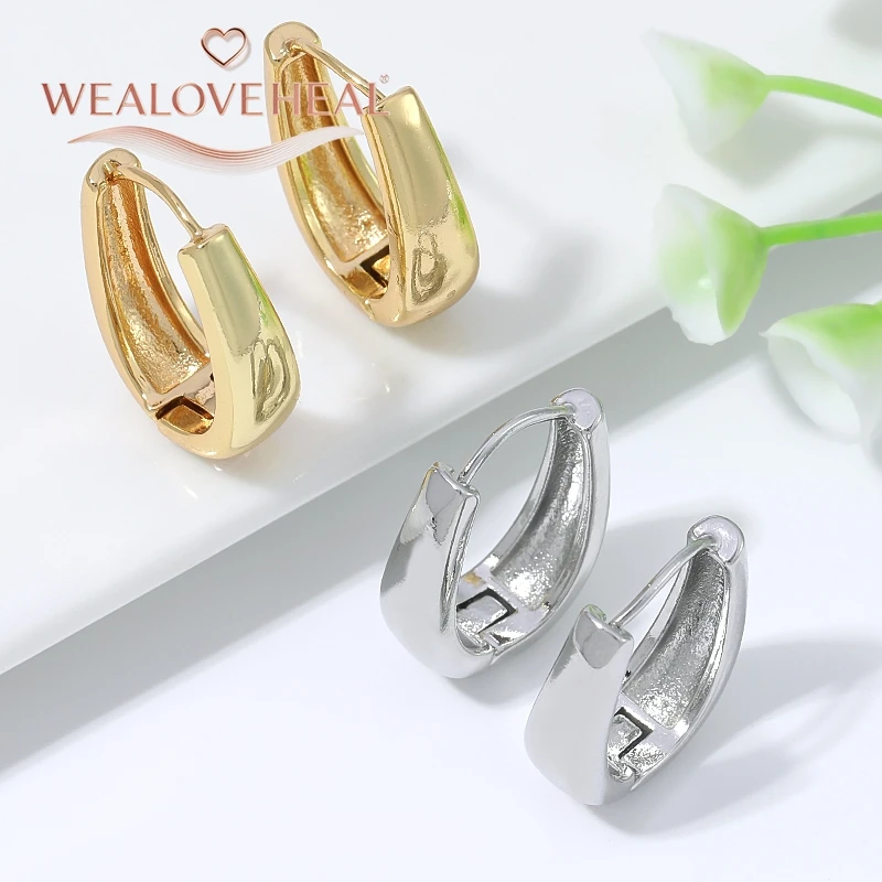 18K vergoldete Messing-Ohrringe in geometrischer Tropfenform für Damen, U-förmige Creolen, Modeschmuck, minimalistisch für den Alltag. – Detail 19