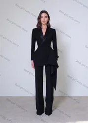 Black Formal Women Suit Set Blazer+Pants 2 Pieces Office Lady Double Breasted Wedding Tuxedos Custom Made Cotton Fall Jacket