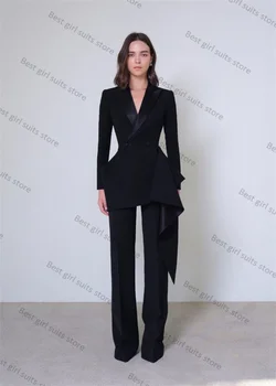 女性のためのフォーマルな黒のスーツセット,ブレザーとパンツ,ダブルブレスト,結婚式のタキシード,カスタムメイドの綿,オフィスの女性,秋のジャケット,2個