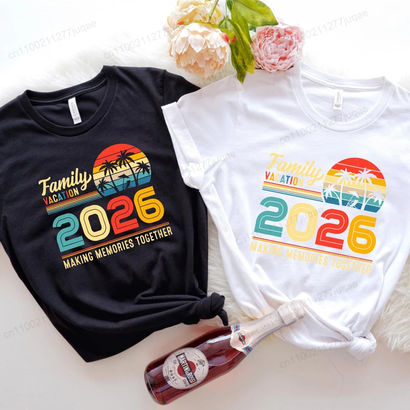 Retro Family Vacation 2026 Shirt T-Shirt for Women Men Funny Casual T-Shirt Matching Cruise Crew Men TShirts Clothing Tops Tees