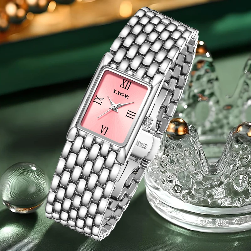 

LIGE элегантные модные женские часы, роскошный ремешок из нержавеющей стали, женские повседневные водонепроницаемые светящиеся кварцевые женские наручные часы, подарки