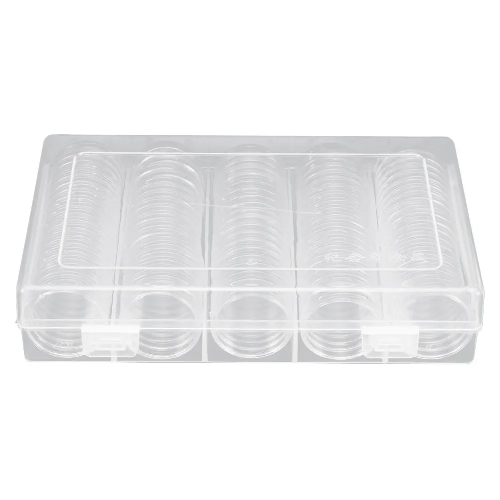 1Set Coin Collection Box Transparent Plastic Protective Holder Commemorative Coin Organizer Storage Capsule Case