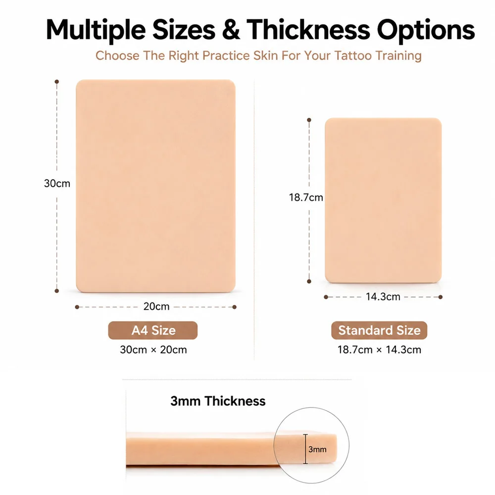 3MM Tattoo Practice Skin Silicone Fake Skin 2Sizes Double-Sided Synthetic Leather Tattoo Beginner Training Skin Tattoo Accessory