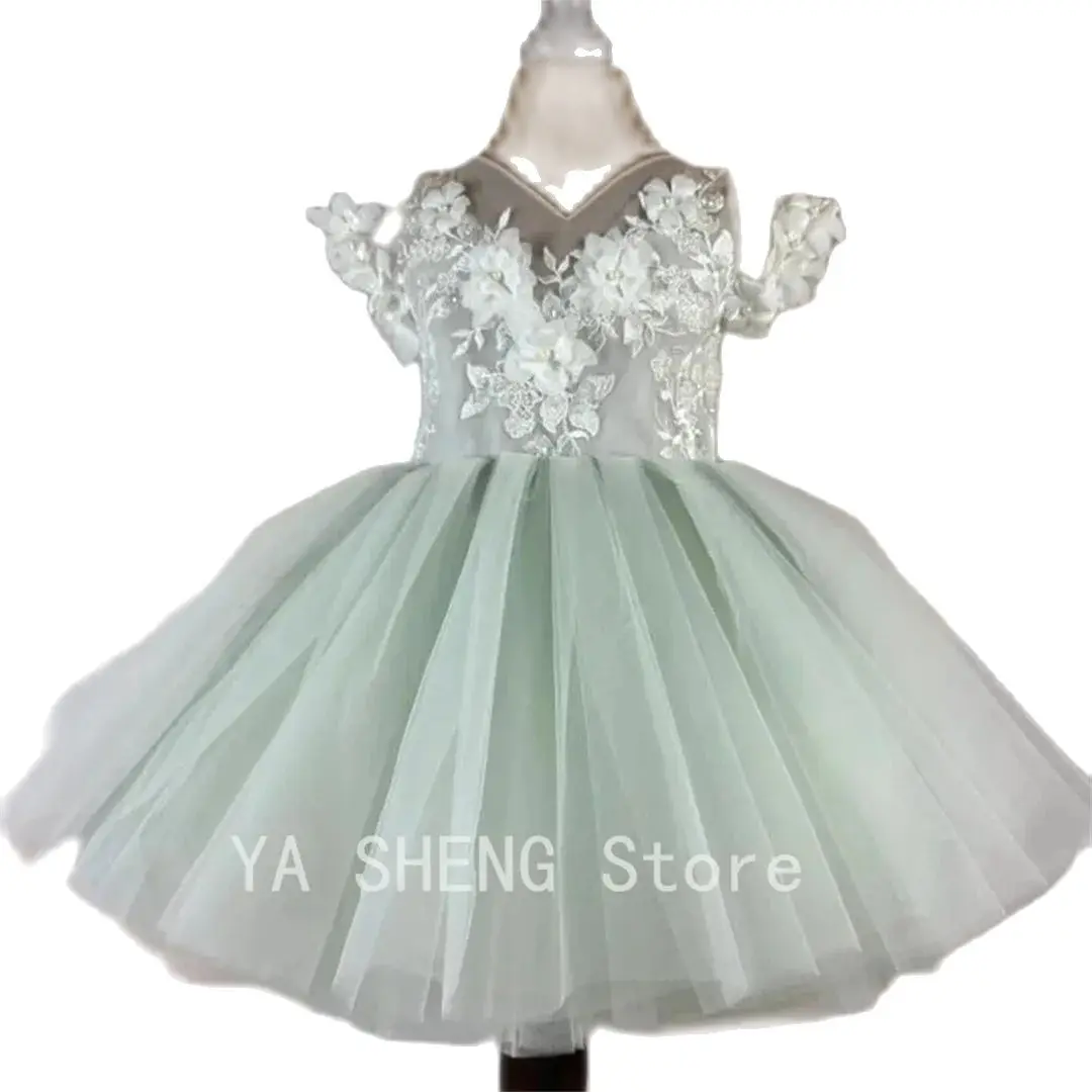 Childen\'s Flower Girl Dresses 3D Floral Lace Evening Party Fluffy Skirt Ball Gown First Communion Kid Toddler Tutu Outfit