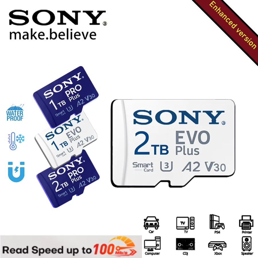 بطاقة ذاكرة SONY EVO PLUS Micro SD سعة 2 تيرابايت وسعة 1 تيرابايت مع محول - قراءة بسرعة تصل إلى 100 ميجابايت/ثانية U3 V30 TF لبطاقة الكاميرات بدون طيار #1