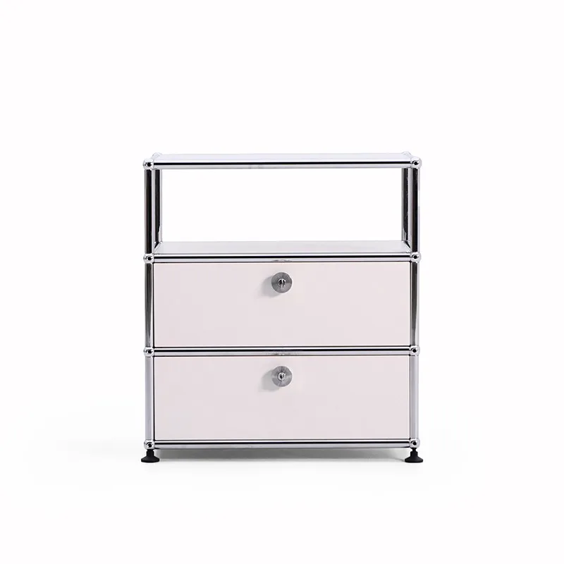 Modern 2 Drawer Bedside Table Galvanized Steel Frame Nightstand with Electrostatic Coating for Bedroom