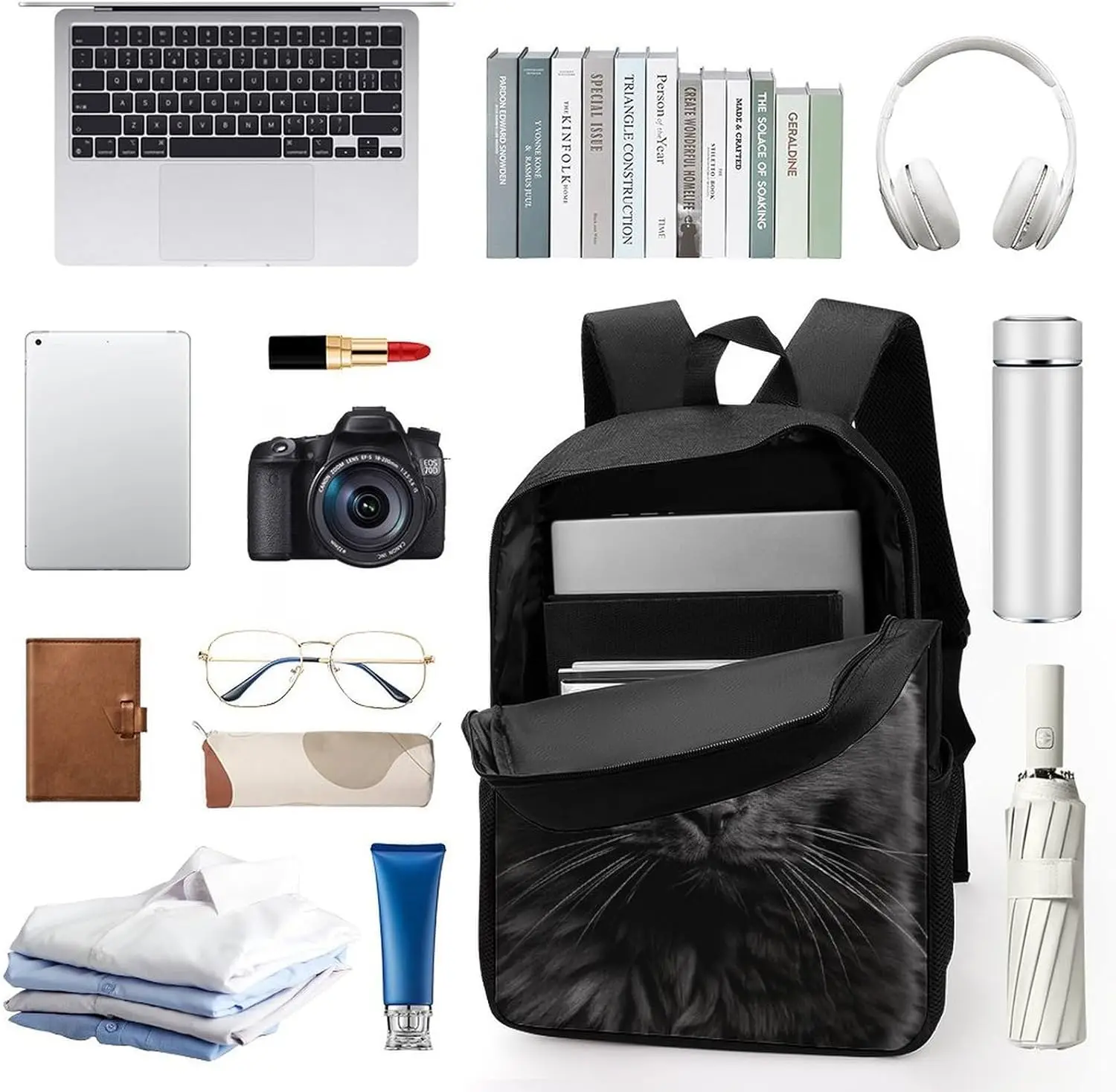 A Black Cat On A Black Background Bookbag - Ultra Lightweight Portable Backpack Work Travel Backpack For Men Women Fits 16 Inch
