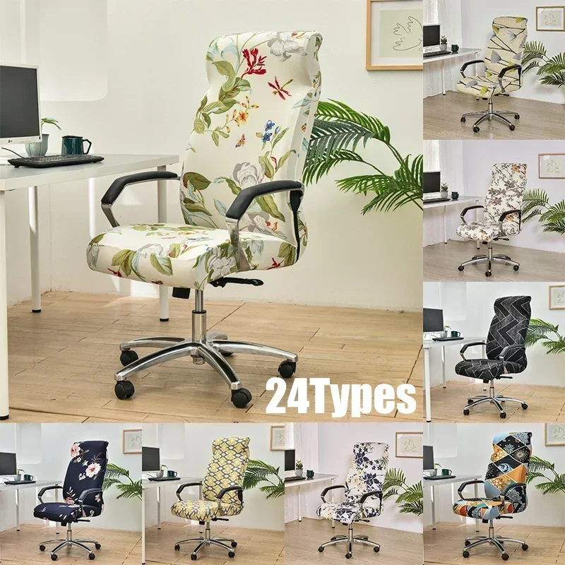 Elastic Computer Office Chair Cover Floral Printed Anti-dirty Rotating Stretch Gaming Desk Seat Chair Slipcover for Armchair