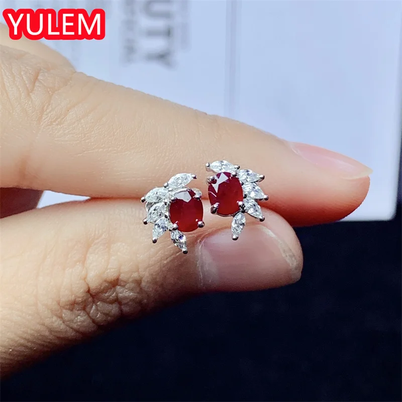 Allergy Free 925 Silver  Earrings 4mm*5mm Total 0.3ct Natural Ruby Earrings 18K Gold Plated Ruby Jewelry