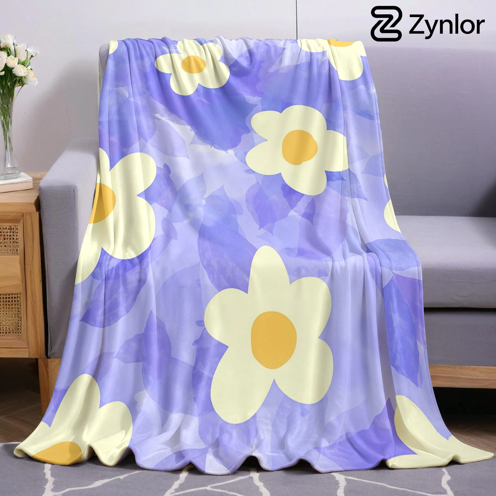 Purple Daisy Ultra Soft Sherpa Fleece Blanket Fluffy Warm Halloween Cozy Throw for Sofa Couch Bedroom Gift All season
