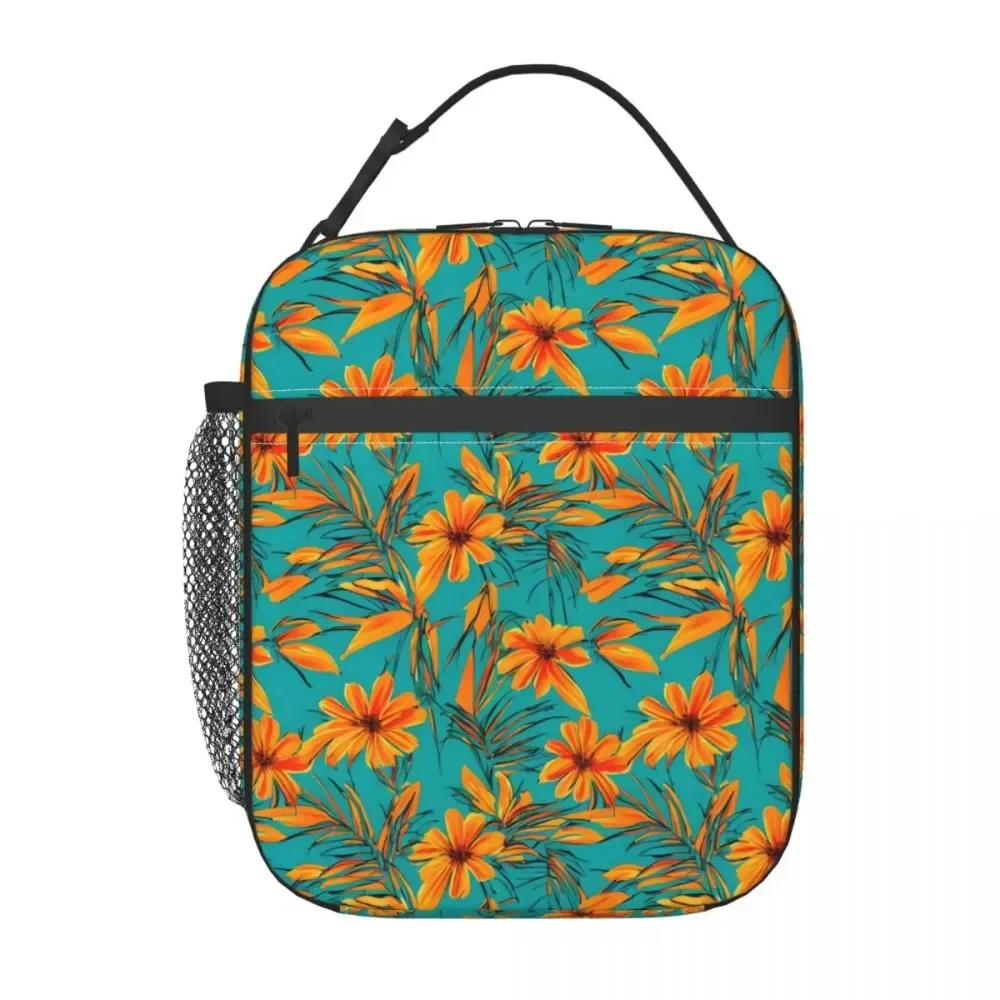 

Tropical Print Lunch Bag For Unisex Orange Flowers Lunch Box Picnic Convenient Tote Food Bags Oxford Print Cooler Bag Xmas Gift