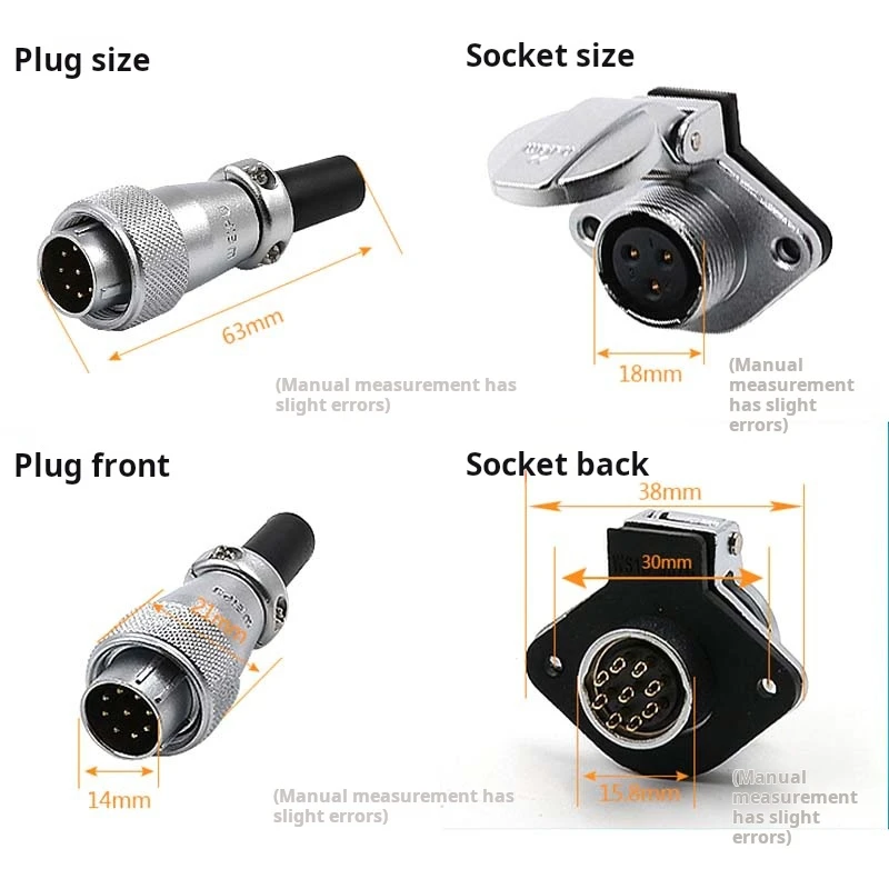 WS16 Connector 2 3 4 5 6 7 9 Pin High Voltage Waterproof Connector Plug Socket Industrial Power Metal Cable Connectors