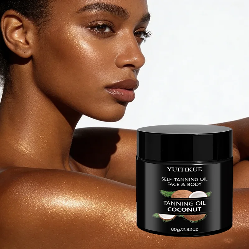 Aceite Autobronceador de Coco YUITIKUE - Brillo Natural, Crema Autobronceadora Hidratante Profunda para Rostro y Cuerpo 80g