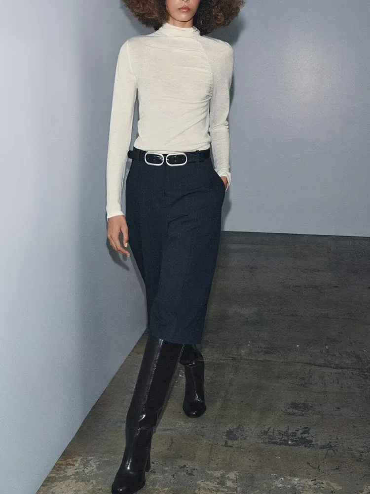 

Женский модный повседневный облегающий плиссированный топ, Новое поступление, зима 2025 года, милая, удобная, универсальная, острая, этническая одежда