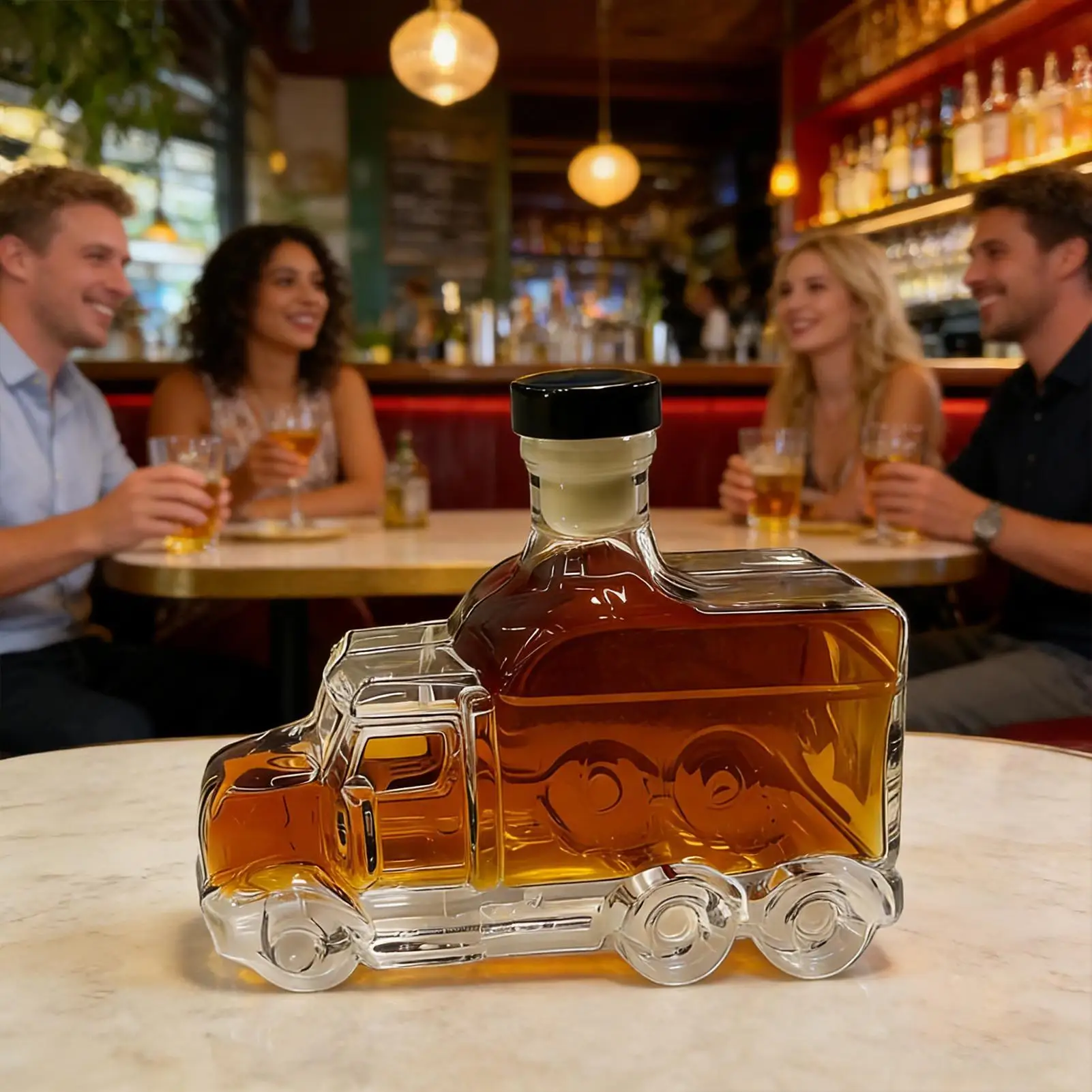 375ml Kitchen Whiskey Liquor Container with Stopper Bourbon Decanter Half Truck for Hosting Brunch Beer Champagne