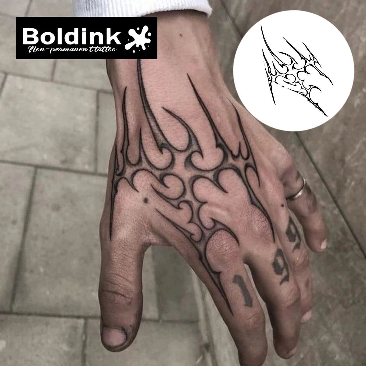 Boldink Abstract Tribal Flame Temporary Tattoo,Lasts To 15 Days New Technology Magic Waterproof Semi Permanent Sticker.
