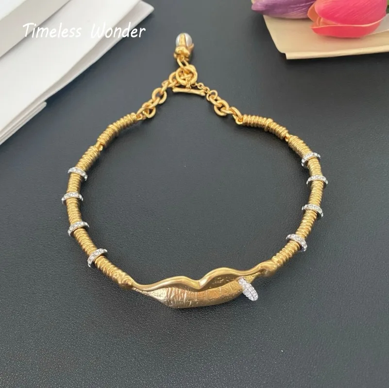 

Timeless Wonder Fancy Zircon Geo Lip Statement Necklace for Women Designer Jewelry Sweet Classy Rare Top Trendy Runway 7524