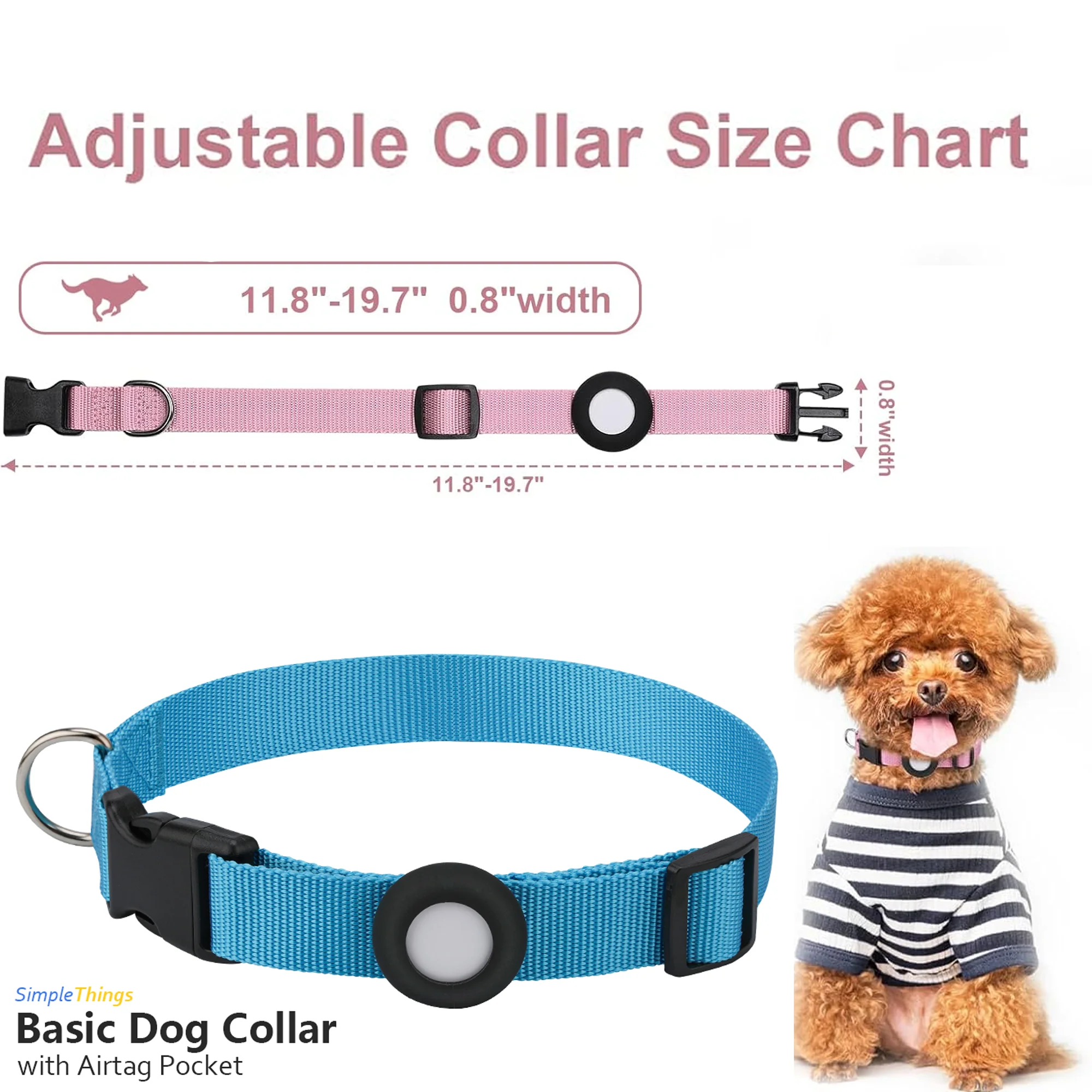 Airtag Dog Collar, Adjustable Air Tag Dog Collar with Durable Quick Snap Buckle,Imitation Nylon Dog Collar Holder for Small Dogs